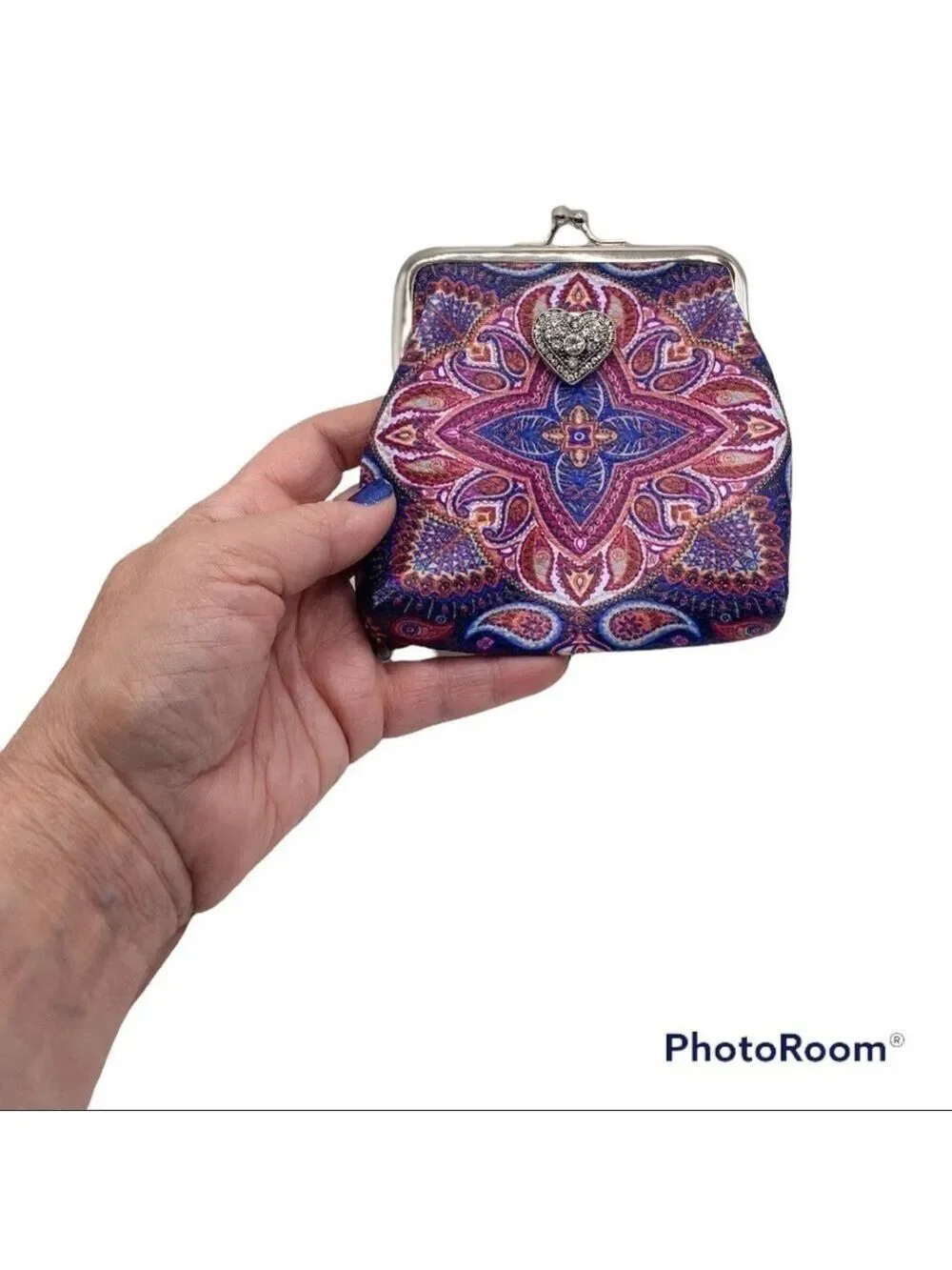 Snap Jewelry Red & Blue Paisley Micro Purse & 18mm Sparkling Heart Ginger Snap!